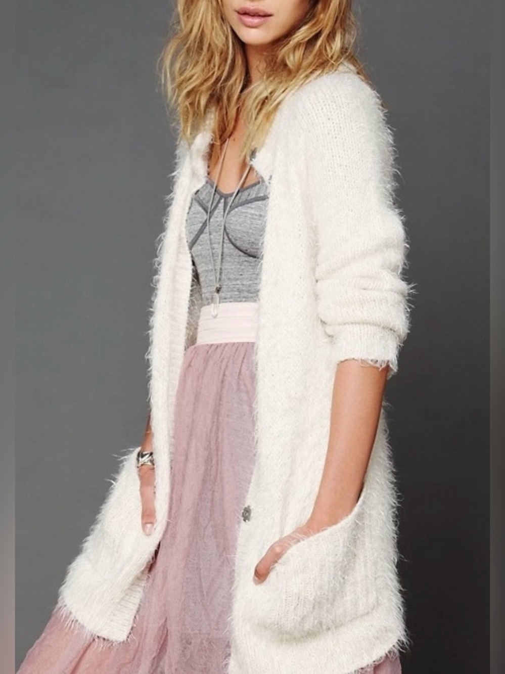Free People Keep It Fuzzy Wool Knit Cardigan Women’s Small